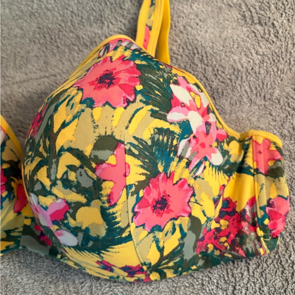 Cacique Yellow Bra 44DD Floral Underwire Adjustable Straps - Picture 4 of 10